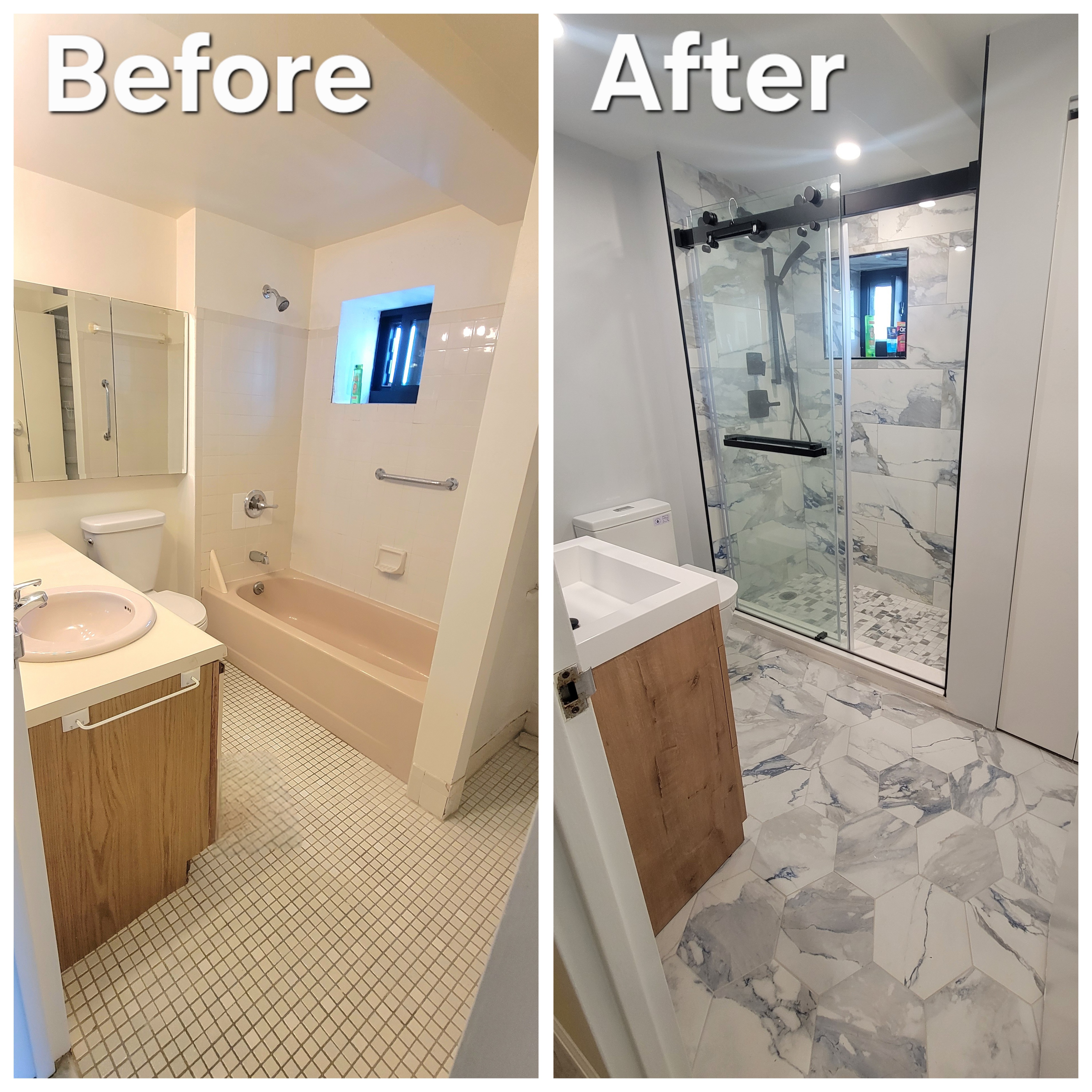 Long Beach Bathroom with Hexagon Tile